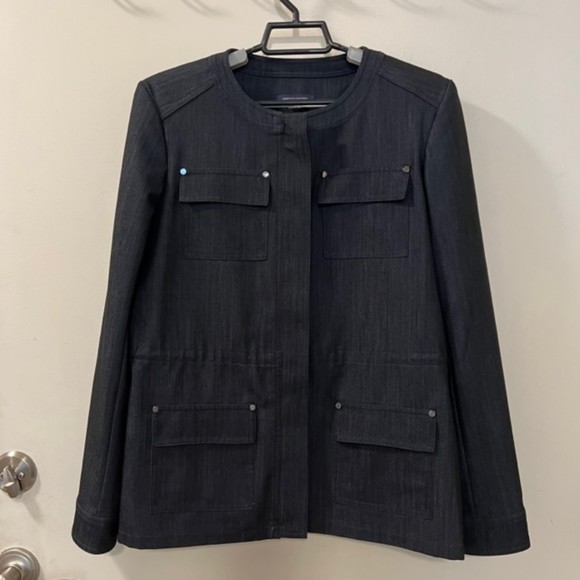 TOMMY HILFIGER Navy Blue Light Utility Full Zip Jacket Blazer w Pockets Size 8 - Picture 2 of 9